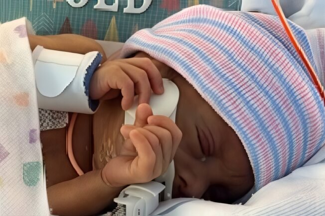 Newborn baby resting in a hospital bassinet