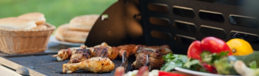 Chicken and vegetables on an outdoor grill